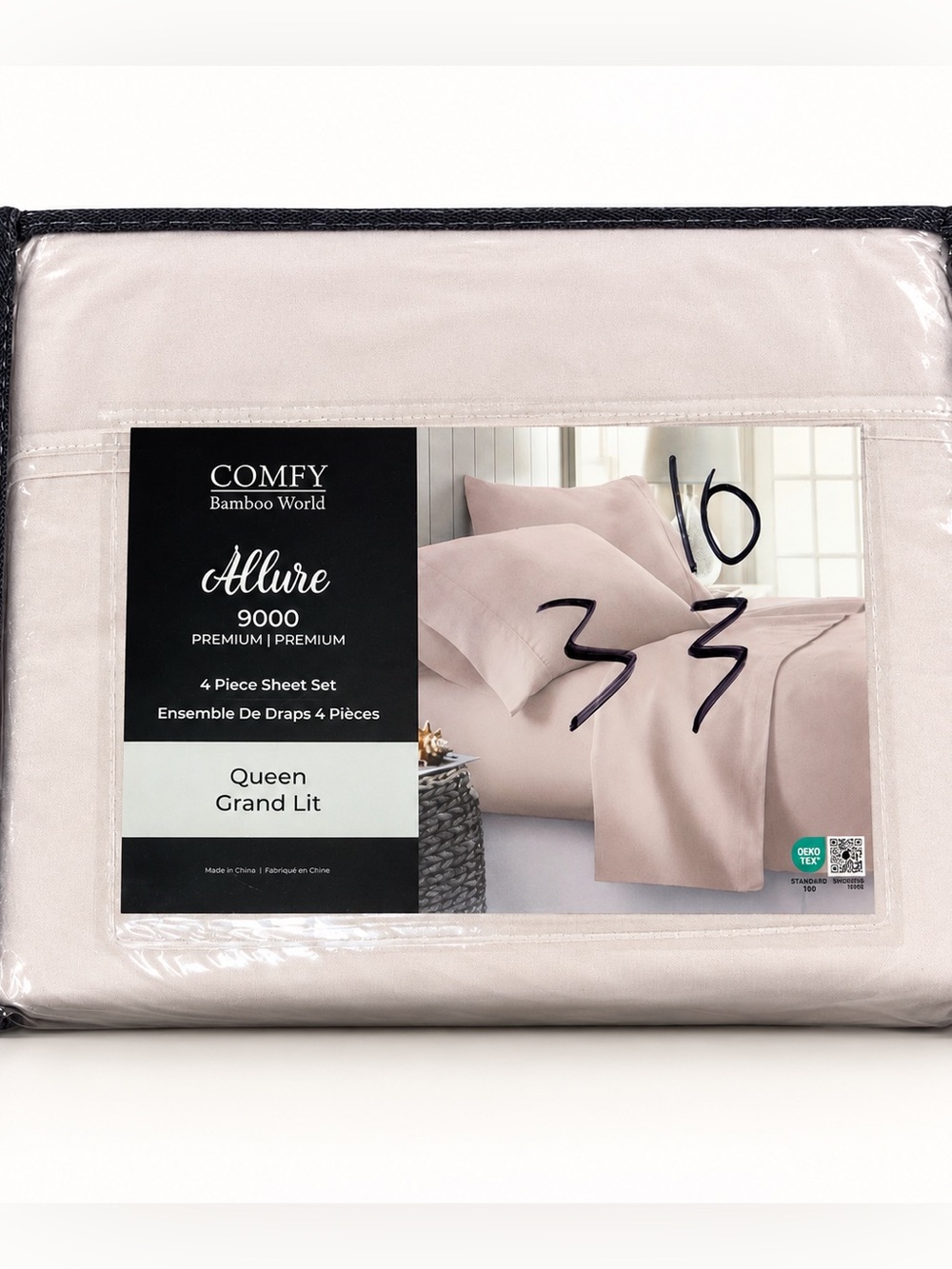 Comfy Bamboo World Allure 9000 Queen 4-Piece Microfiber Sheet Set Bone